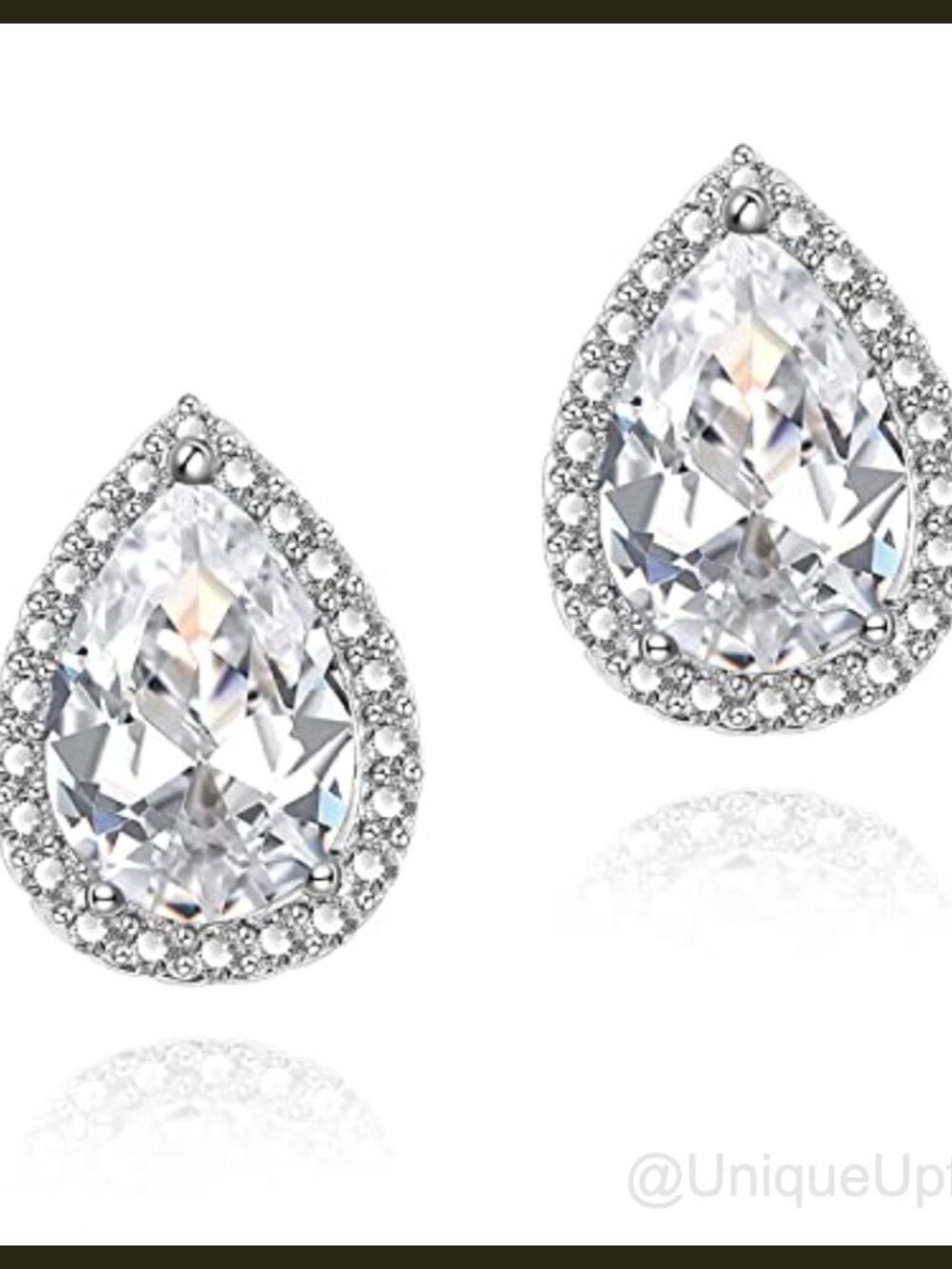 Teardrop Cubic Zirconia Stud Earrings White Gold Plated